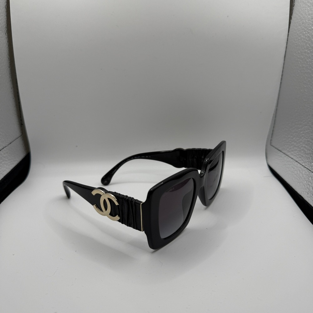 Chanel Oversized‎ Square Sunglasses Black Gold CC Logo Ribbon 5448-A c.501/S6